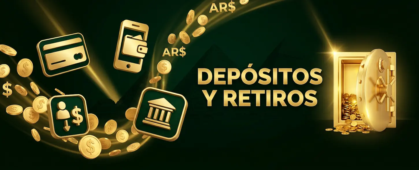 Métodos de pago disponibles en Megafaraon Casino para depósitos y retiros rápidos en Argentina con pesos argentinos.